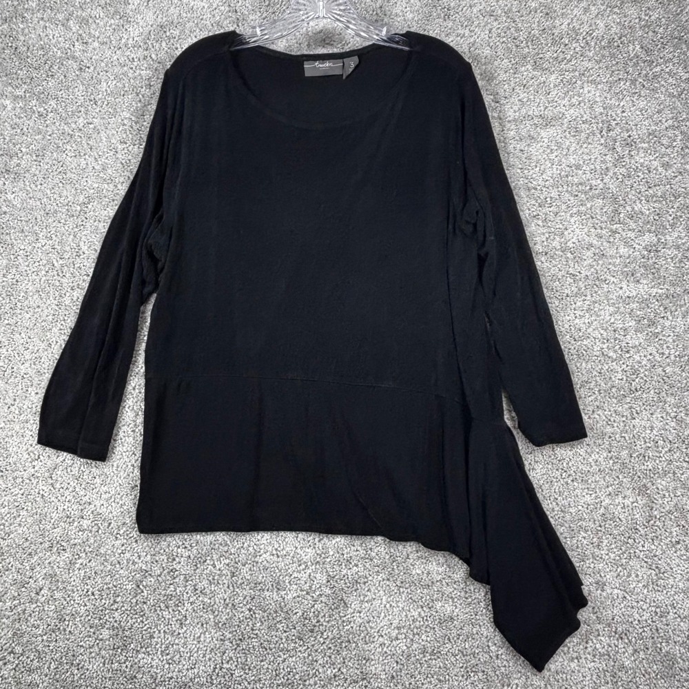 Travelers by Chicos Black Asymmetrical Tunic Long Sleeve Size 3 XL Wrinkle Free